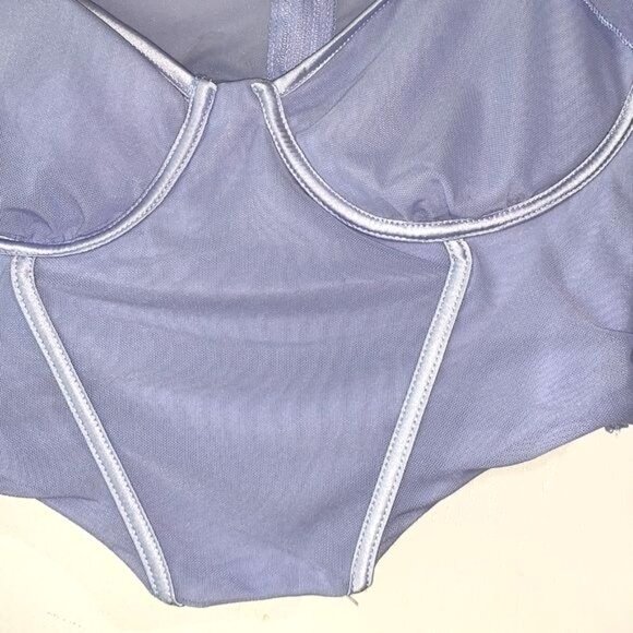 Sheer Mesh Long-Sleeve Corset Style Top With Cutouts Light Blue Size L 95% Polye - Picture 4 of 15